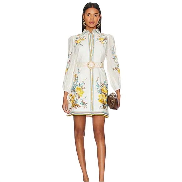 Zimmermann Halcyon Belted Floral Linen Dress US 4 Resort Luxury🌼 - Picture 3 of 13